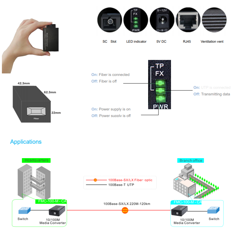 Bộ chuyển đổi quang 1 sợi FMC-100-M-CA