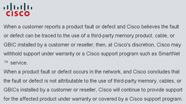 Cisco sẽ hỗ trợ bảo hành module quang